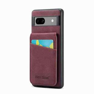 For Google Pixel 8 Fierre Shann Crazy Horse Card Holder Back Cover PU Phone Case(Wine Red)