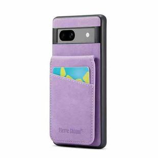 For Google Pixel 8 Fierre Shann Crazy Horse Card Holder Back Cover PU Phone Case(Purple)