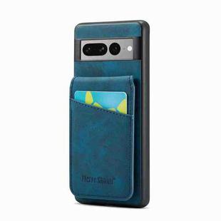 For Google Pixel 8 Pro Fierre Shann Crazy Horse Card Holder Back Cover PU Phone Case(Blue)