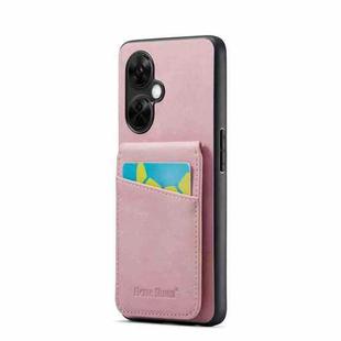 For OnePlus Nord CE 3 / CE 3 Lite Fierre Shann Crazy Horse Card Holder Back Cover PU Phone Case(Pink)