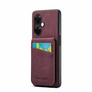 For OnePlus Nord CE 3 / CE 3 Lite Fierre Shann Crazy Horse Card Holder Back Cover PU Phone Case(Wine Red)