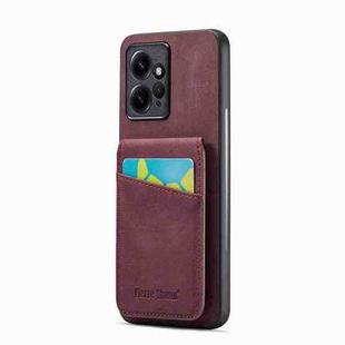 For Xiaomi Redmi Note 12 4G Global Fierre Shann Crazy Horse Card Holder Back Cover PU Phone Case(Wine Red)