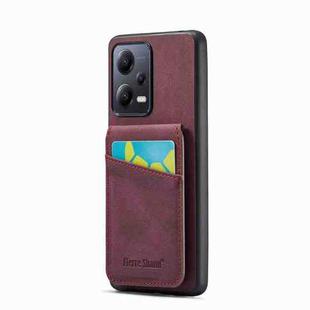 For Xiaomi Redmi Note 12 5G Global Fierre Shann Crazy Horse Card Holder Back Cover PU Phone Case(Wine Red)