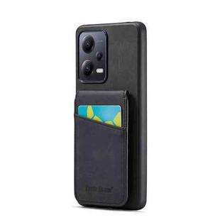 For Xiaomi Redmi Note 12 5G Global Fierre Shann Crazy Horse Card Holder Back Cover PU Phone Case(Black)