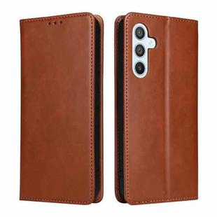 For Samsung Galaxy S23 FE 5G Fierre Shann PU Genuine Leather Texture Leather Phone Case(Brown)