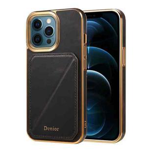 For iPhone 12 Pro Max Denior Oil Wax Leather Electroplating Card Slot Holder Phone Case(Black)