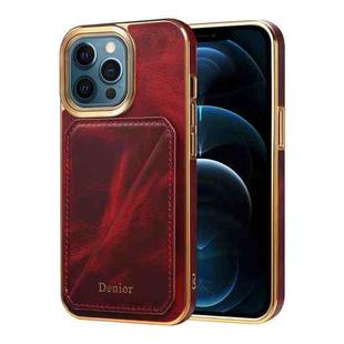 For iPhone 12 Pro Max Denior Oil Wax Leather Electroplating Card Slot Holder Phone Case(Red)