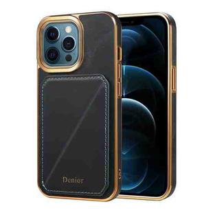 For iPhone 12 Pro Max Denior Oil Wax Leather Electroplating Card Slot Holder Phone Case(Blue)