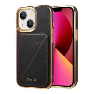 For iPhone 13 Denior Oil Wax Leather Electroplating Card Slot Holder Phone Case(Black)