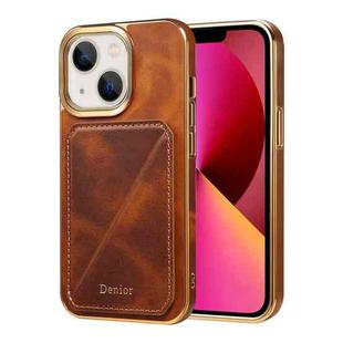 For iPhone 13 Denior Oil Wax Leather Electroplating Card Slot Holder Phone Case(Brown)