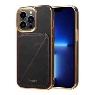 For iPhone 13 Pro Denior Oil Wax Leather Electroplating Card Slot Holder Phone Case(Black)