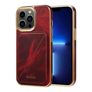 For iPhone 13 Pro Denior Oil Wax Leather Electroplating Card Slot Holder Phone Case(Red)