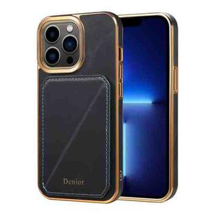 For iPhone 13 Pro Denior Oil Wax Leather Electroplating Card Slot Holder Phone Case(Blue)