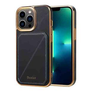 For iPhone 13 Pro Max Denior Oil Wax Leather Electroplating Card Slot Holder Phone Case(Blue)