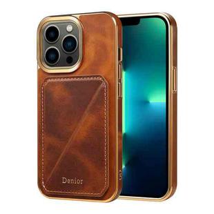 For iPhone 13 Pro Max Denior Oil Wax Leather Electroplating Card Slot Holder Phone Case(Brown)