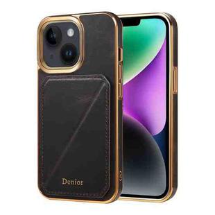 For iPhone 14 Plus Denior Oil Wax Leather Electroplating Card Slot Holder Phone Case(Black)