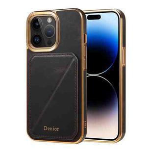 For iPhone 14 Pro Max Denior Oil Wax Leather Electroplating Card Slot Holder Phone Case(Black)