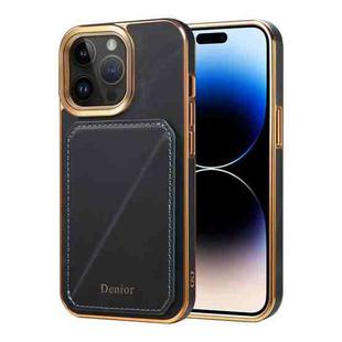 For iPhone 14 Pro Max Denior Oil Wax Leather Electroplating Card Slot Holder Phone Case(Blue)