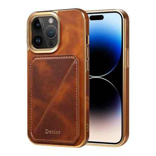For iPhone 14 Pro Max Denior Oil Wax Leather Electroplating Card Slot Holder Phone Case(Brown)