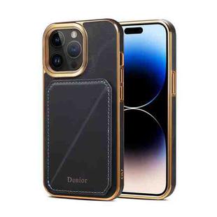 For iPhone 15 Pro Max Denior Oil Wax Leather Electroplating Card Slot Holder Phone Case(Blue)