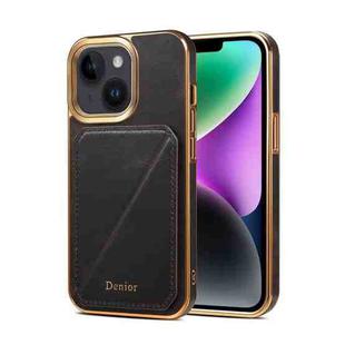 For iPhone 15 Plus Denior Oil Wax Leather Electroplating Card Slot Holder Phone Case(Black)