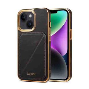 For iPhone 15 Denior Oil Wax Leather Electroplating Card Slot Holder Phone Case(Black)