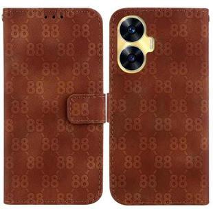 For Realme C55 Double 8-shaped Embossed Leather Phone Case(Brown)