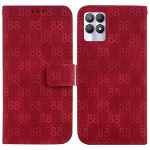 For Realme 8i Double 8-shaped Embossed Leather Phone Case(Red)