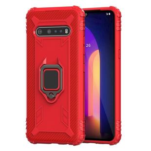 For LG V60 & V60 ThinQ Carbon Fiber Protective Case with 360 Degree Rotating Ring Holder(Red)