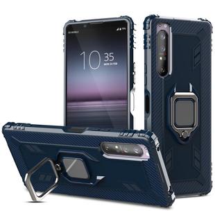 For Sony Xperia 1 II Carbon Fiber Protective Case with 360 Degree Rotating Ring Holder(Blue)