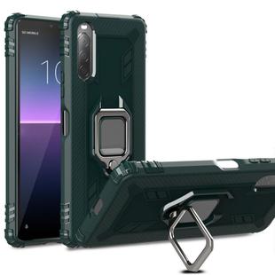 For Sony Xperia 10 II Carbon Fiber Protective Case with 360 Degree Rotating Ring Holder(Green)