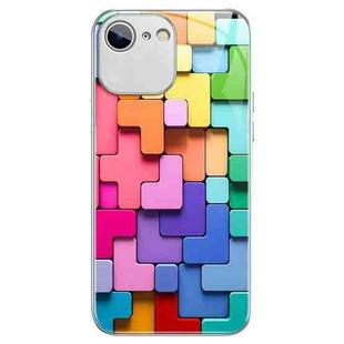 For iPhone 6s Plus / 6 Plus Colorful Toy Bricks Pattern Shockproof Glass Phone Case(Silver)