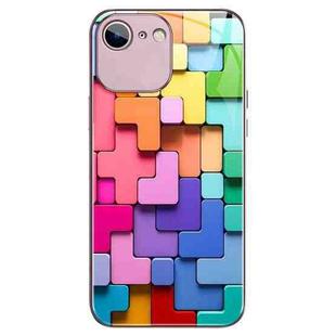 For iPhone SE 2022 / SE 2020 / 8 Colorful Toy Bricks Pattern Shockproof Glass Phone Case(Pink)