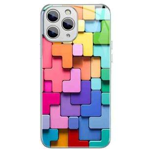 For iPhone 11 Pro Colorful Toy Bricks Pattern Shockproof Glass Phone Case(Silver)