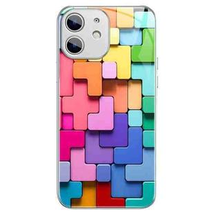 For iPhone 12 mini Colorful Toy Bricks Pattern Shockproof Glass Phone Case(Silver)