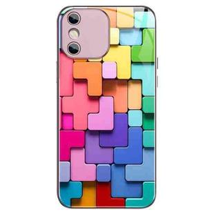 For iPhone XS / X Colorful Toy Bricks Pattern Shockproof Glass Phone Case(Pink)