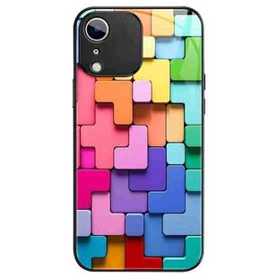 For iPhone XR Colorful Toy Bricks Pattern Shockproof Glass Phone Case(Black)