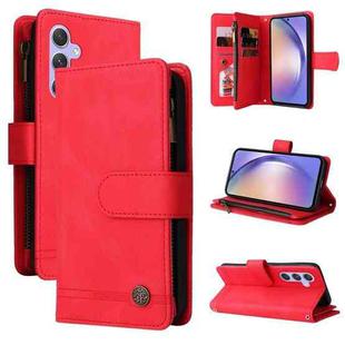 For Samsung Galaxy A54 5G Skin Feel Multi-Card Wallet Zipper Leather Phone Case(Red)