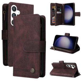 For Samsung Galaxy S24+ Skin Feel Multi-Card Wallet Zipper Leather Phone Case(Brown)