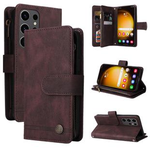 For Samsung Galaxy S24 Ultra Skin Feel Multi-Card Wallet Zipper Leather Phone Case(Brown)