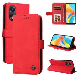 For OPPO A38 4G / A18 4G Global Skin Feel Life Tree Metal Button Leather Phone Case(Red)