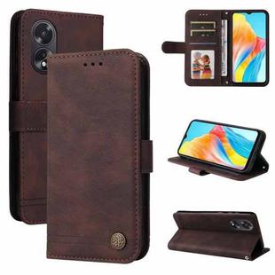 For OPPO A38 4G / A18 4G Global Skin Feel Life Tree Metal Button Leather Phone Case(Brown)
