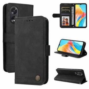 For OPPO A38 4G / A18 4G Global Skin Feel Life Tree Metal Button Leather Phone Case(Black)