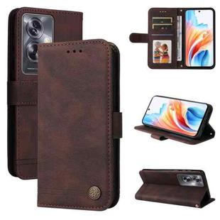 For OPPO A79 5G Skin Feel Life Tree Metal Button Leather Phone Case(Brown)
