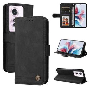 For OPPO Reno11 F Global / F25 Pro Global Skin Feel Life Tree Metal Button Leather Phone Case(Black)