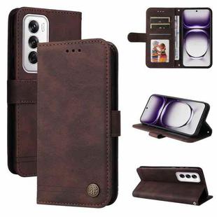 For OPPO Reno12 5G Global Skin Feel Life Tree Metal Button Leather Phone Case(Brown)