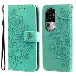 For OPPO Reno10 5G / Reno10 Pro 5G Global 7-petal Flowers Embossing Leather Phone Case(Green)