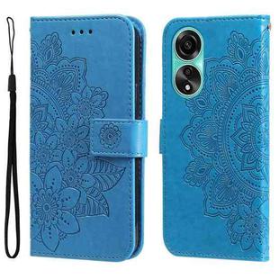 For OPPO A78 4G 7-petal Flowers Embossing Leather Phone Case(Blue)
