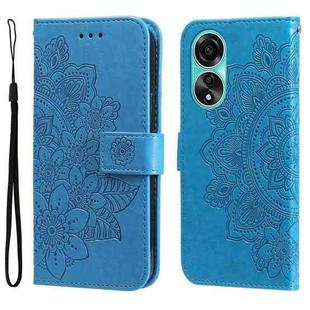 For OPPO A78 4G Seven-petal Flowers Embossing Leather Phone Case(Blue)