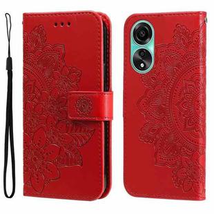 For OPPO A78 4G 7-petal Flowers Embossing Leather Phone Case(Red)